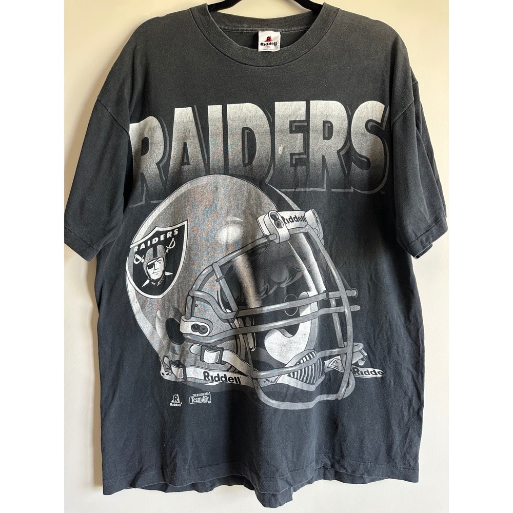 Vintage 1994 Riddell LA Raiders Helmet T-Shirt XL Single Stitch Faded Black NFL